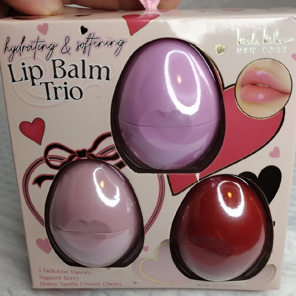 Nicole Miller Lip Balm Trio - Sugared Berry, Honey Vanilla, and Sweet Cherry